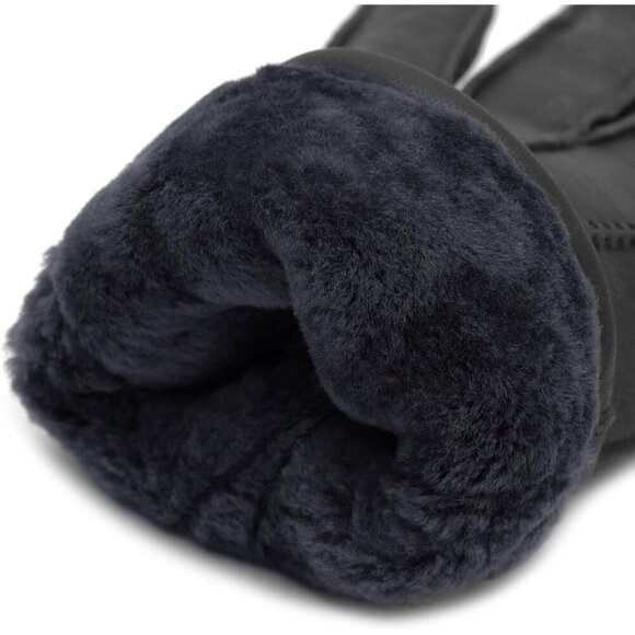 Harssidanzar Men's Black Winter Leather Gloves Sheepskin Warm Shearling Lined - Picture 6 of 8
